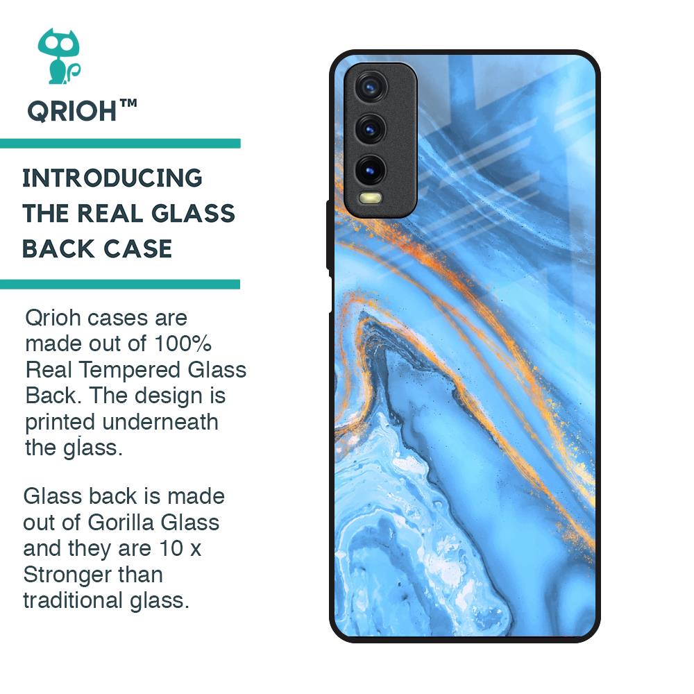 Vibrant Blue Marble Vivo Y20 Glass Back Cover - Flat 35% Off On Vivo Y20  Back Cover –