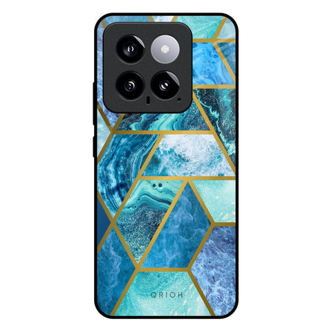 Turquoise Geometrical Marble Mi 14 Glass Back Cover Online