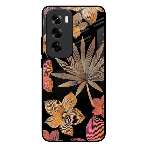 Lines Pattern Flowers Oppo Reno 12 Pro 5G Glass Back Cover Online