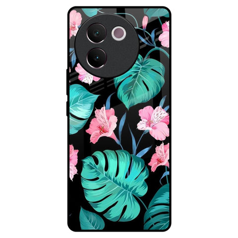 Tropical Leaves & Pink Flowers Vivo V30e Glass Back Cover Online