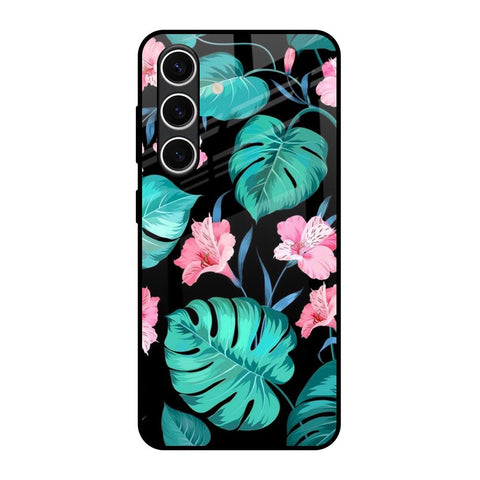 Tropical Leaves & Pink Flowers Samsung Galaxy S24 FE 5G Glass Back Cover Online