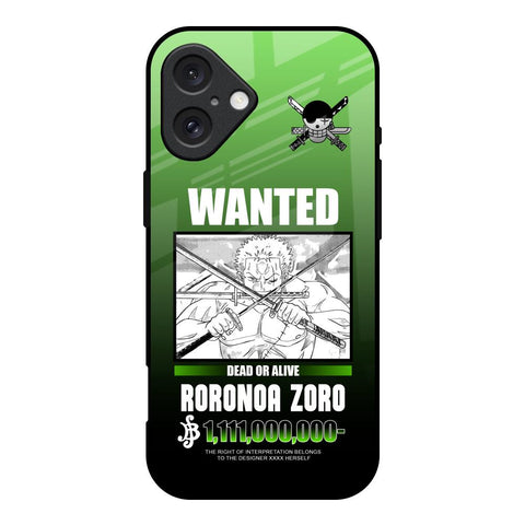 Zoro Wanted iPhone 16 Glass Back Cover Online