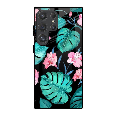 Tropical Leaves & Pink Flowers Samsung Galaxy S25 Ultra 5G Glass Back Cover Online