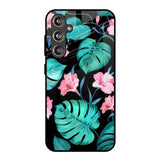 Tropical Leaves & Pink Flowers Samsung Galaxy M55s Glass Back Cover Online