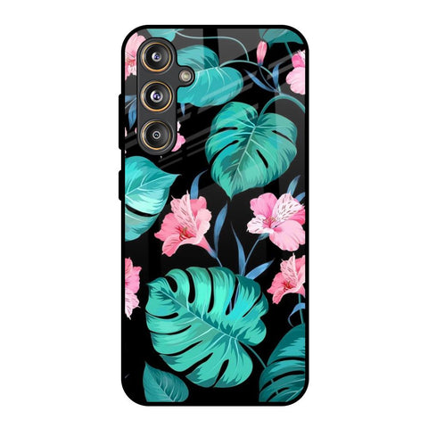 Tropical Leaves & Pink Flowers Samsung Galaxy M55s Glass Back Cover Online