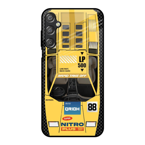 Yellow Racing Car Samsung Galaxy F15 5G Glass Back Cover Online