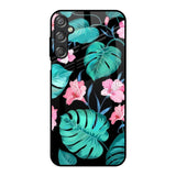 Tropical Leaves & Pink Flowers Samsung Galaxy F15 5G Glass Back Cover Online