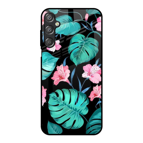 Tropical Leaves & Pink Flowers Samsung Galaxy F15 5G Glass Back Cover Online