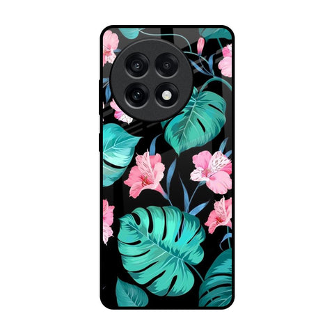 Tropical Leaves & Pink Flowers OnePlus 13R 5G Glass Back Cover Online