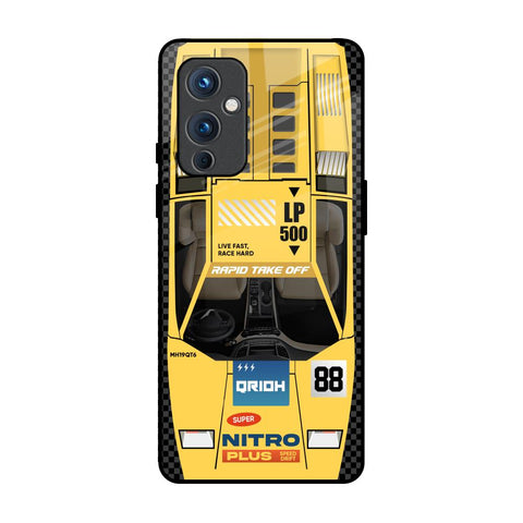 Yellow Racing Car OnePlus 9 Glass Back Cover Online