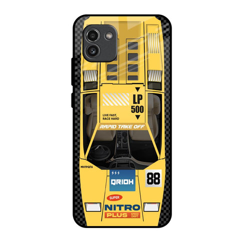 Yellow Racing Car Samsung Galaxy A03 Glass Back Cover Online