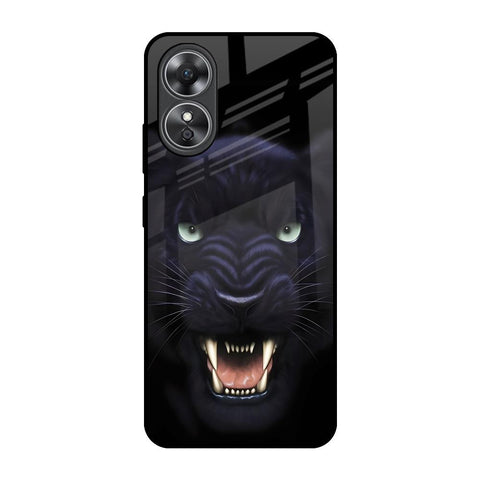 Angry Black Leopard OPPO A17 Glass Back Cover Online