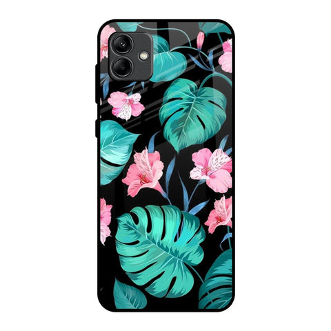 Tropical Leaves & Pink Flowers Samsung Galaxy A04 Glass Back Cover Online