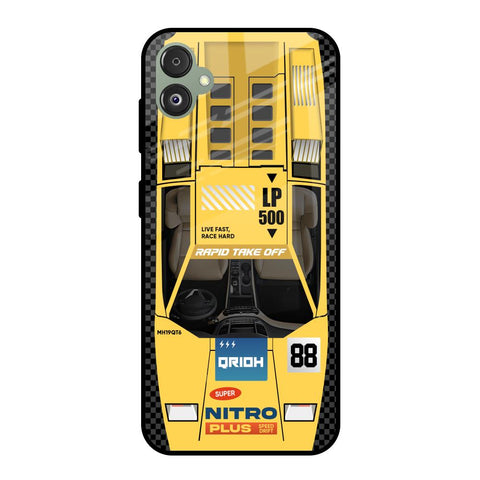 Yellow Racing Car Samsung Galaxy F14 5G Glass Back Cover Online