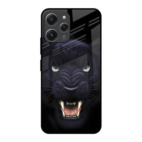 Angry Black Leopard Redmi 12 Glass Back Cover Online