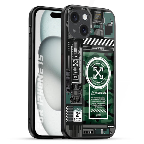 Green Camo Circuit iPhone 15 Glass Back Cover Online