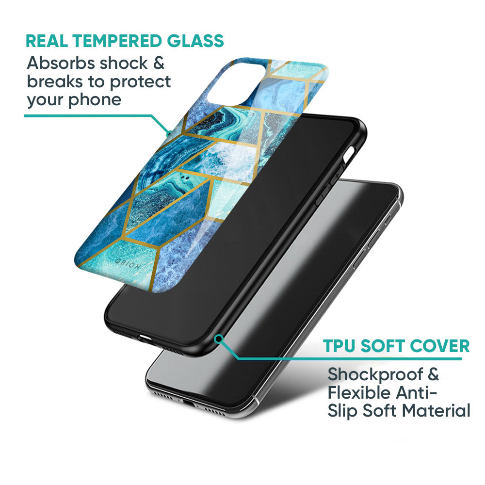 Turquoise Geometrical Marble Poco M2 Pro Glass Back Cover - Flat 35% Off On  Poco M2 Pro Back Cover –