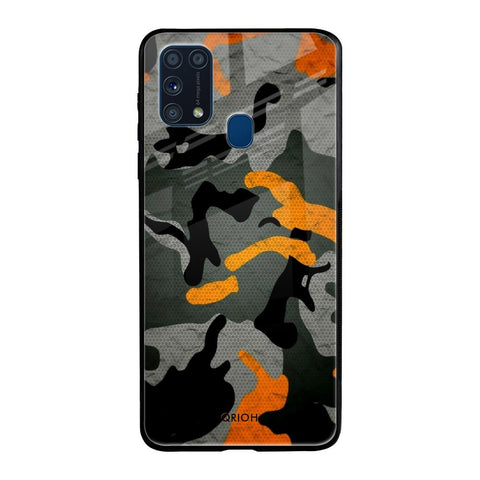 Camouflage Orange Samsung Galaxy M31 Glass Back Cover Online