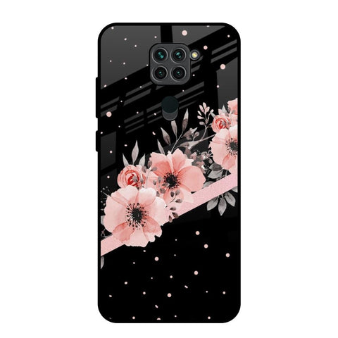 Floral Black Band Redmi Note 9 Glass Back Cover Online