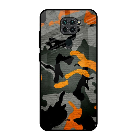 Camouflage Orange Redmi Note 9 Glass Back Cover Online