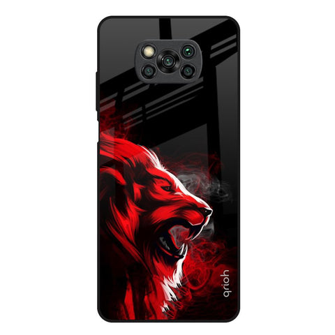 Red Angry Lion Poco X3 Glass Back Cover Online