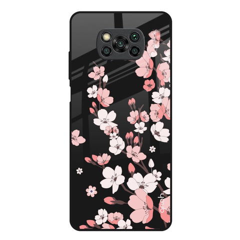 Black Cherry Blossom Poco X3 Glass Back Cover Online