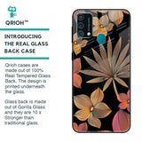 Lines Pattern Flowers Glass Case for Samsung Galaxy F41