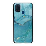 Blue Golden Glitter Samsung Galaxy M31 Prime Glass Back Cover Online