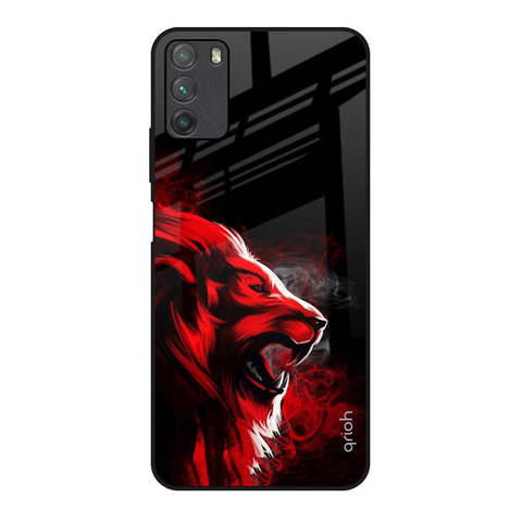 Red Angry Lion Poco M3 Glass Back Cover Online