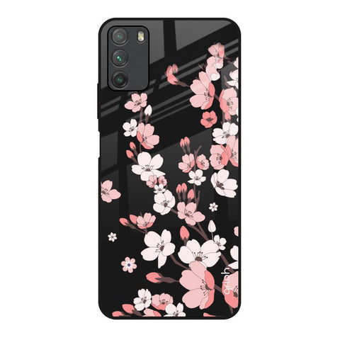 Black Cherry Blossom Poco M3 Glass Back Cover Online