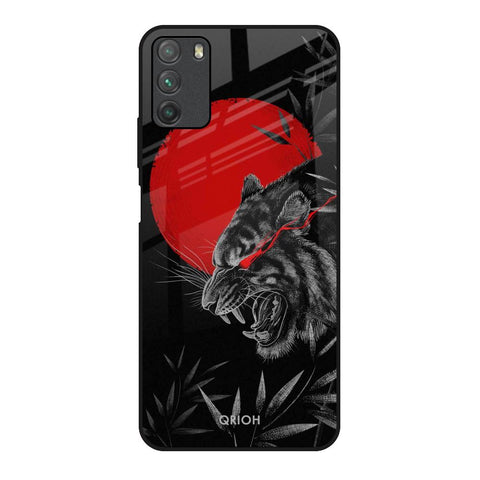 Red Moon Tiger Poco M3 Glass Back Cover Online