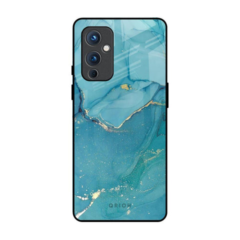 Blue Golden Glitter OnePlus 9 Glass Back Cover Online