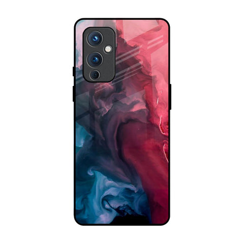 Blue & Red Smoke OnePlus 9 Glass Back Cover Online