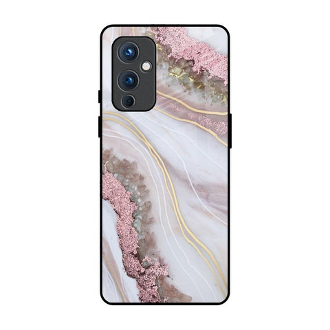 Pink & Gold Gllitter Marble OnePlus 9 Glass Back Cover Online