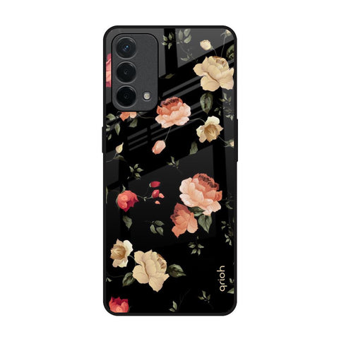 Black Spring Floral Oppo F19 Glass Back Cover Online