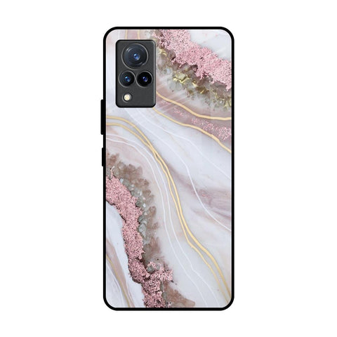 Pink & Gold Gllitter Marble Vivo V21 Glass Back Cover Online