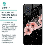 Floral Black Band Glass Case For Vivo V21
