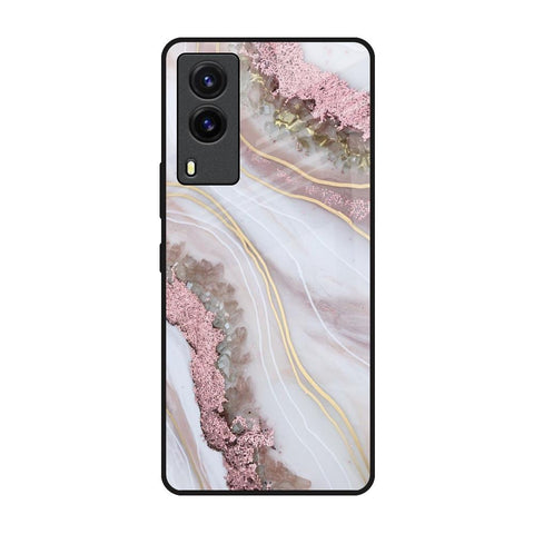 Pink & Gold Gllitter Marble Vivo V21e Glass Back Cover Online