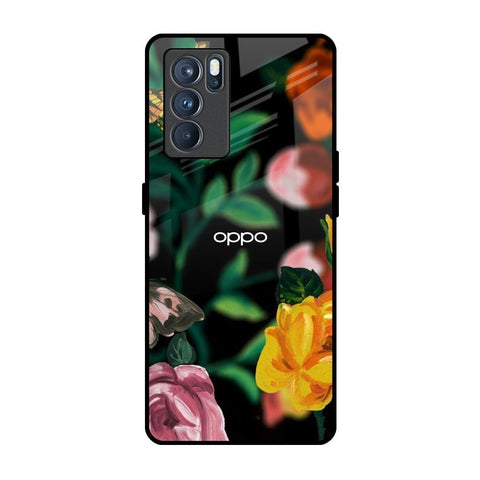 Flowers & Butterfly Oppo Reno6 Glass Back Cover Online