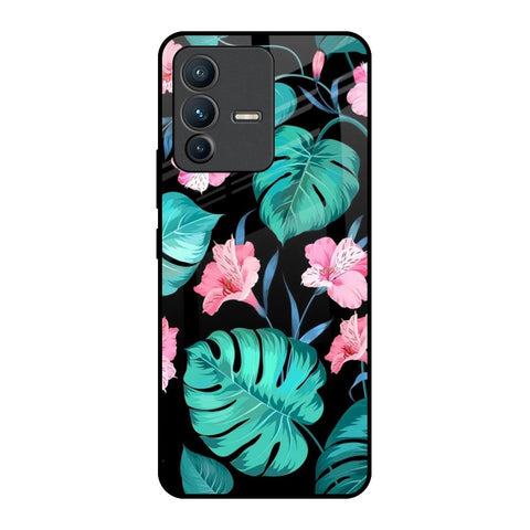 Tropical Leaves & Pink Flowers Vivo V23 5G Glass Back Cover Online