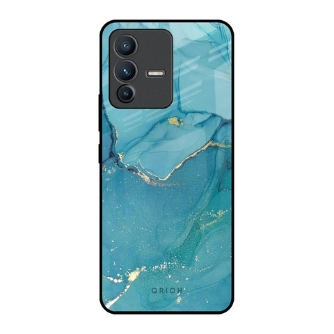 Blue Golden Glitter Vivo V23 5G Glass Back Cover Online