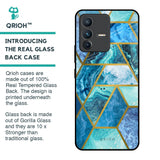 Turquoise Geometrical Marble Glass Case for Vivo V23 5G