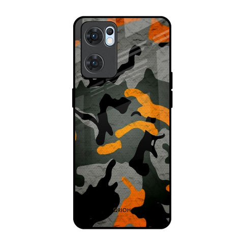 Camouflage Orange Oppo Reno7 5G Glass Back Cover Online