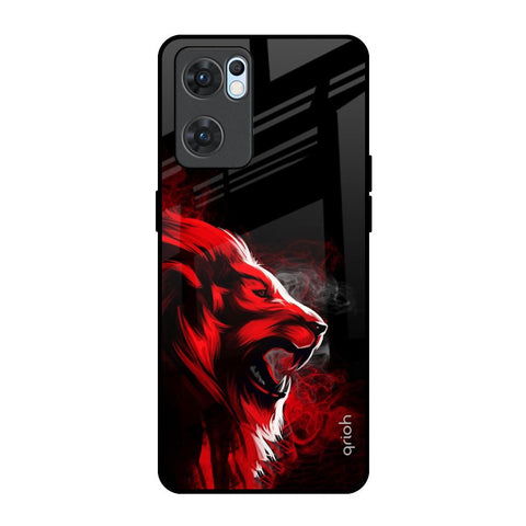 Red Angry Lion Oppo Reno7 5G Glass Back Cover Online