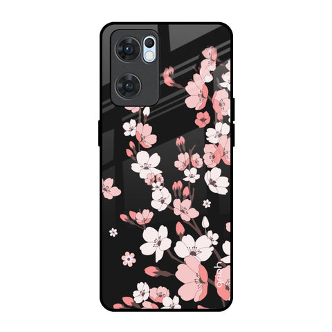 Black Cherry Blossom Oppo Reno7 5G Glass Back Cover Online