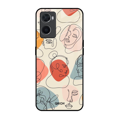 Abstract Faces Oppo A96 Glass Back Cover Online