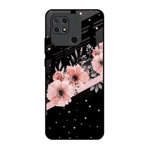 Floral Black Band Redmi 10 Glass Back Cover Online