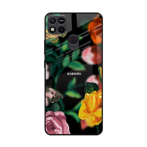 Flowers & Butterfly Redmi 10A Glass Back Cover Online