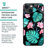 Tropical Leaves & Pink Flowers Glass Case for iPhone 14 Plus