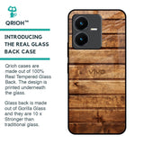 Wooden Planks Glass Case for Vivo Y22